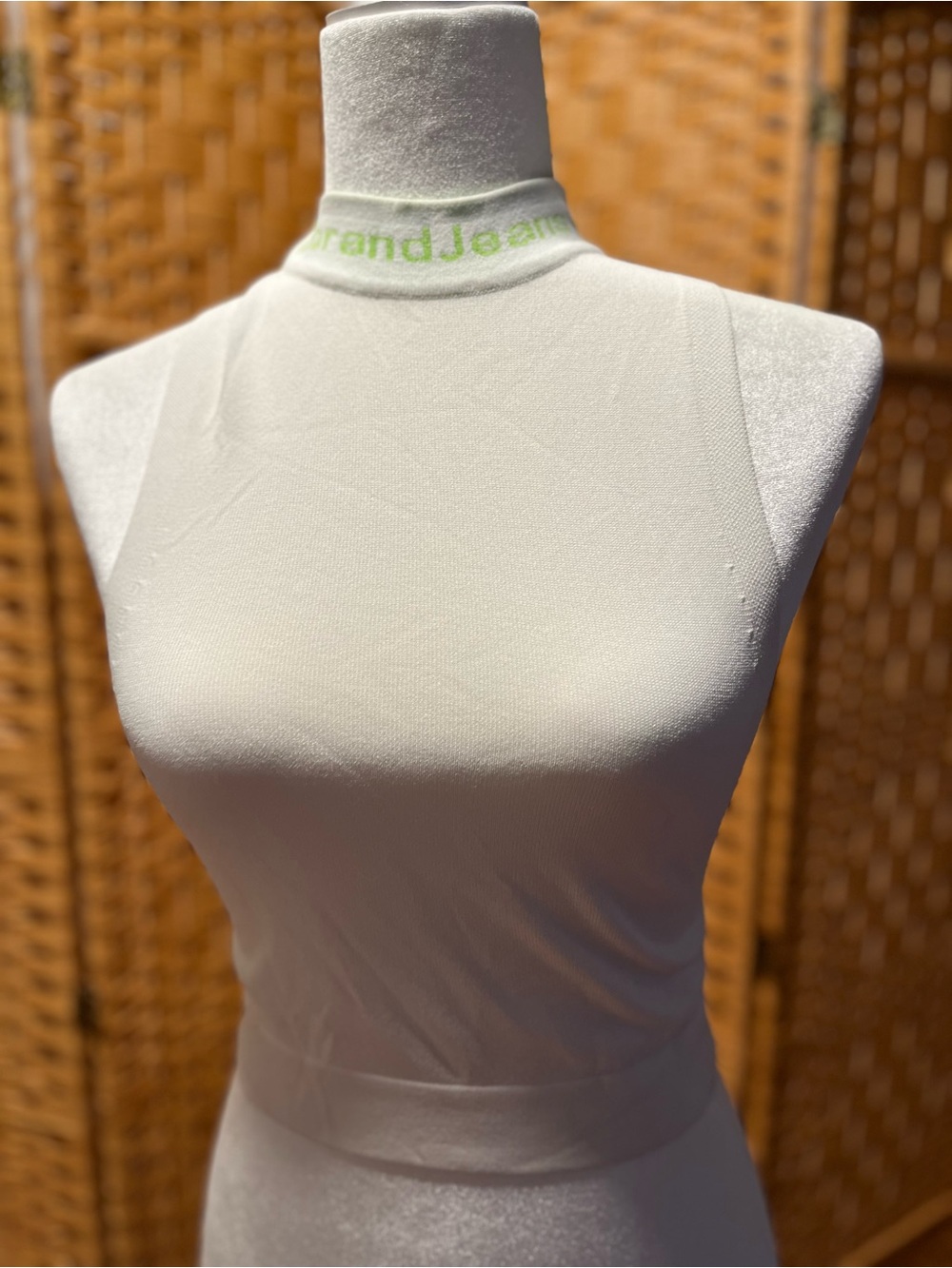 Abrand White Mock Neck Sleeveless Camisole with Subtle Logo